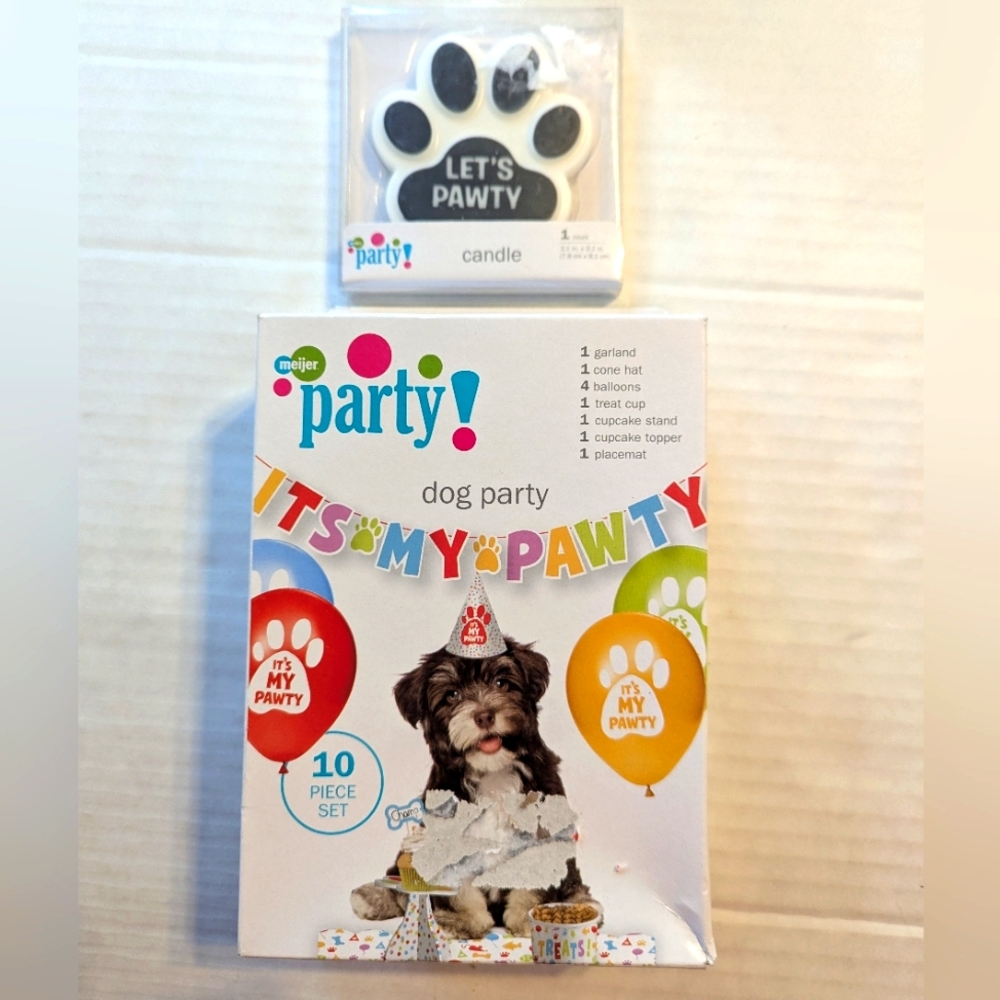 "It's My Pawty" 10 Piece Dog Party Kit And Candle Brand New Sealed